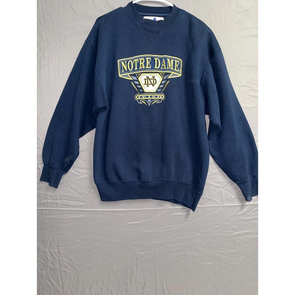 Vintage Notre Dame Fighting Irish Sweater Men Large Navy Blue Midwest Embroidery
